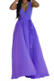 White Chiffon Sexy Fashion Tank Sleeveless V Neck Step Skirt Floor-Length Solid 