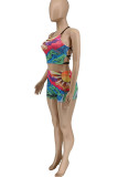 Multicolor Sexy Print Patchwork Frenulum Backless Swimwears