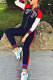 Blue Elastic Fly Mid Patchwork Letter Regular Pants Two-piece suit