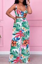 Green Sexy Print Patchwork Spaghetti Strap Sleeveless Two Pieces