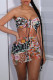 Brown Fashion Sexy Print Hollowed Out Backless Strapless Sleeveless Dress