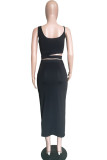 Black Fashion Celebrities Solid Two Piece Suits pencil Sleeveless Two Pieces