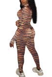 White Fashion Sexy Adult Patchwork Print Patchwork O Neck Long Sleeve Regular Sleeve Regular Two Pieces