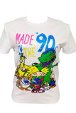 White Chemical fiber blend O Neck Short Sleeve Letter Print Character Solid Tops