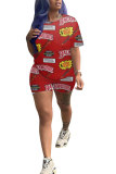 Red Fashion adult Street Letter Patchwork Print Two Piece Suits Straight Short Sleeve Two Pieces
