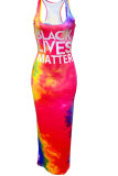 Yellow Fashion Sexy Slip Letter Patchwork Tie Dye Plus Size