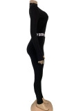 White Fashion Sexy adult Ma'am Letter Print Two Piece Suits pencil Long Sleeve Two Pieces