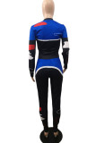 Blue Fashion Active adult Ma'am Print Two Piece Suits pencil Long Sleeve Two Pieces