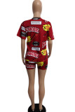 Green Milk Silk Fashion Street Print Two Piece Suits Straight Short Sleeve Two Pieces