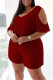 Burgundy Fashion Casual Solid Basic V Neck Plus Size Romper