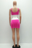 Pink Fashion adult Ma'am Street Letter Patchwork Two Piece Suits Hip skirt Sleeveless Two Pieces