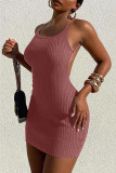 Brown Fashion Sexy Solid Backless O Neck Sleeveless Dress