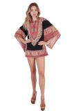Black Fashion adult Sexy Bat sleeve Half Sleeves O neck Swagger Mini Patchwork Print