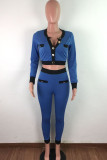 purple Street Geometric Patchwork O Neck Long Sleeve Regular Sleeve Short Two Pieces