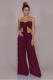 Red Fashion Sexy crop top Slim fit Two Piece Suits Beading asymmetrical Solid bow-knot Straigh