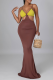 Brown Sexy Solid Hollowed Out Spaghetti Strap Pencil Skirt Dresses