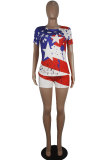 Red Fashion Casual adult Patchwork Print Two Piece Suits Straight Short Sleeve Two Pieces