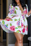 White adult Fashion Street Cap Sleeve Long Sleeves V Neck Princess Dress Knee-Length bandage Pri