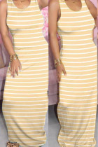 Yellow Milk. Fashion Street White Yellow Light Blue purple Tank Sleeveless O neck Pencil Dress Floor-Length Striped Dresses