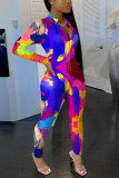 multicolor Fashion Sexy Print zipper Long Sleeve O Neck Jumpsuits