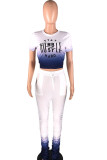 Blue Milk Silk Active Letter Print Solid Gradient Straight Short Sleeve Two Pieces