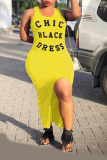 Black Casual Print Slit Letter Spaghetti Strap Pencil Skirt Dresses