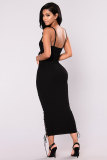 Black Sexy Sleeveless Slip Slim Dress Ankle-Length bandage asymmetrical Solid Club Dresses