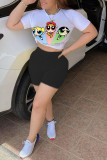 Light Blue Fashion Casual Printed Short-sleeved Top Set