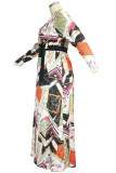 Multi-color Fashion adult Ma'am Street V Neck Print Pattern Plus Size