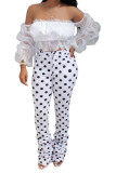 White Wrapped chest Nine Sleeves Solid Tops