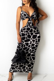 Leopard Print Sexy Print Hollowed Out Patchwork Spaghetti Strap Dresses