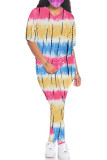 Black and red Fashion Casual adult Patchwork Print Tie Dye Two Piece Suits pencil Short Sleeve Two Pieces