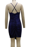 Blue Sexy Solid Patchwork Spaghetti Strap Pencil Skirt Dresses
