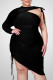Black Fashion Sexy Plus Size Solid Hollowed Out O Neck Irregular Dress
