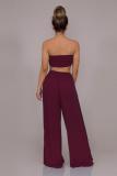 Blue Fashion Sexy crop top Slim fit Two Piece Suits Beading asymmetrical Solid bow-knot Straigh
