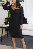 Apricot Sexy Solid Square Collar Sheath Dresses