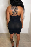Yellow Sexy Solid Hollowed Out Pencil Skirt Dresses