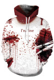 Red Fashion Street Adult Print Patchwork Pullovers Hooded Collar Outerwear