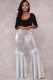White Elastic Fly Mid Sequin Solid Loose Pants
