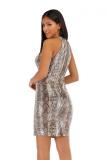 serpentine adult Fashion Sexy Off The Shoulder Sleeveless O neck Step Skirt Knee-Length Snake pattern