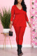 Red Fashion Sexy Adult Solid Patchwork V Neck Long Sleeve Regular Sleeve Regular Two Pieces