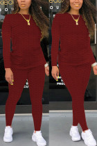 Purplish Red Fashion Casual Solid Zipper Basic O Neck Long Sleeve Two Pieces