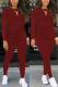 Purplish Red Fashion Casual Solid Zipper Basic O Neck Long Sleeve Two Pieces