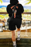 Colour Street Print Patchwork Hooded Collar Long Sleeve Two Pieces