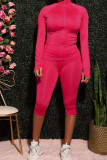 Red Fashion Active adult Ma'am Solid Two Piece Suits pencil Long Sleeve Two Pieces