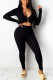 Black Casual Solid O Neck Long Sleeve Two Pieces