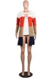 Orange and apricot colour knitting cardigan Long Sleeve Striped 
