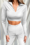 White Fashion Casual Solid Basic Turtleneck Tops