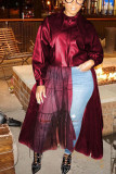 Red Fashion Adult Faux Leather Solid Patchwork Turndown Collar Outerwear