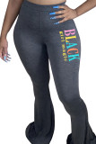 Dark Gray Elastic Fly Mid Draped Boot Cut Pants Bottoms